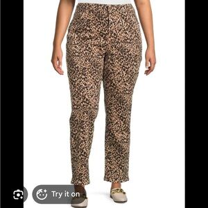Terra & Sky straight leg leopard print denim pants cc size 20w petite nwt